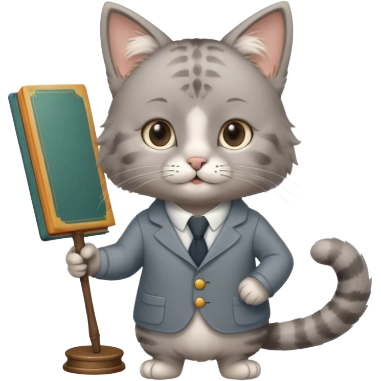 A cat with a mirror on its feet, a book in one hand, a teacher's stick in the other, and hair that looks like Einstein's. emoji