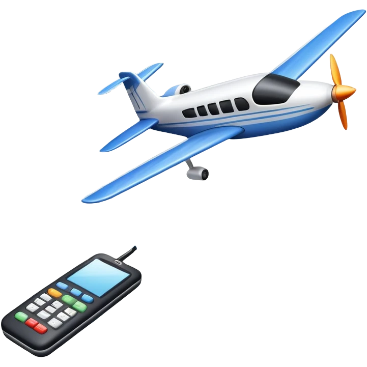 An icon featuring a remote-controlled model airplane soaring through the sky and clouds, with a detailed transmitter in the foreground. The sky is clear with motion lines showing flight. Transparent background emphasizes the precision, creativity, and joy of aeromodelling as a sport. emoji