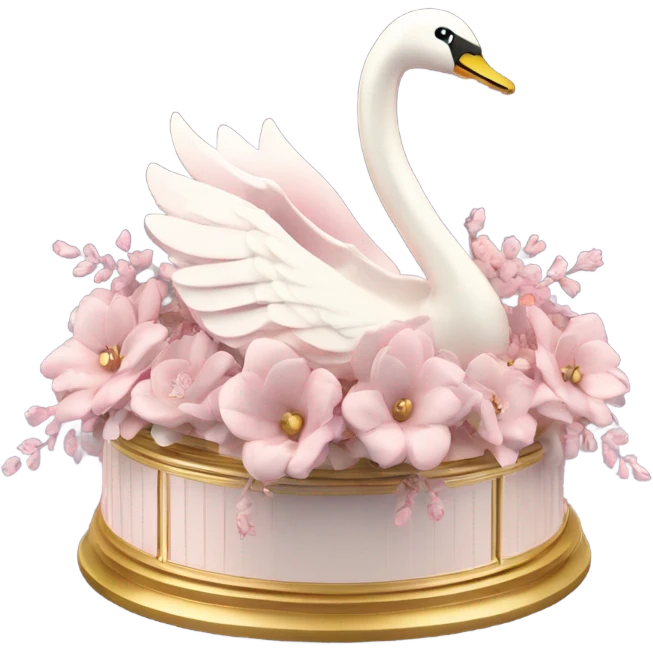 3d isometric swan music box soft pink flowers  emoji