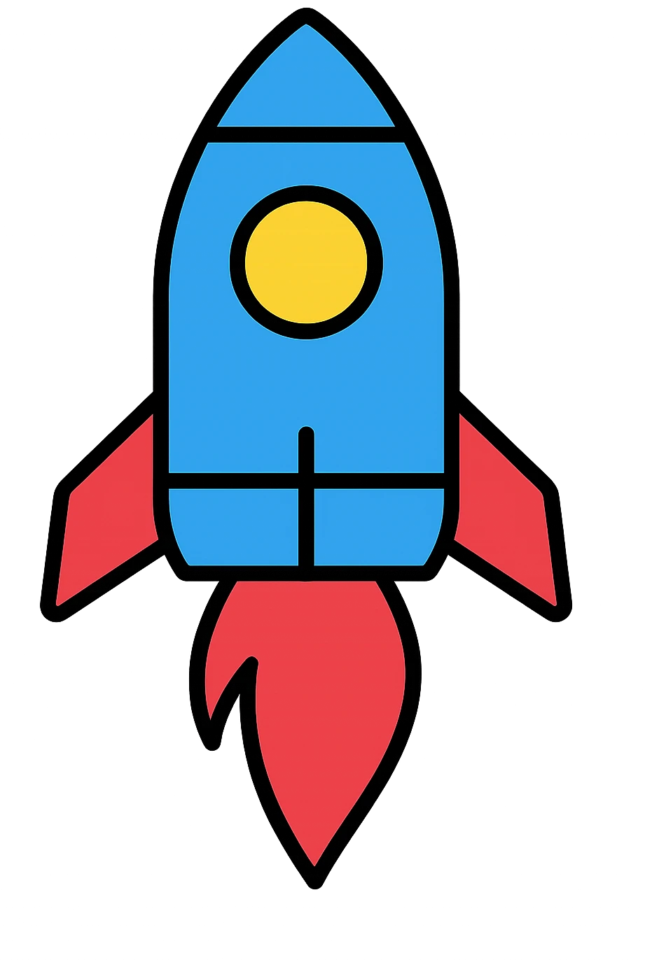 Make this rocket icon much larger, keeping the modern lineal color icon style with black outlines and transparent background. emoji
