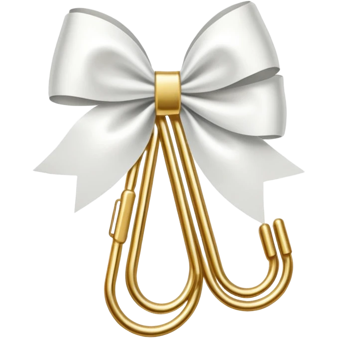 one gold paper clip with a white bow in the middle emoji