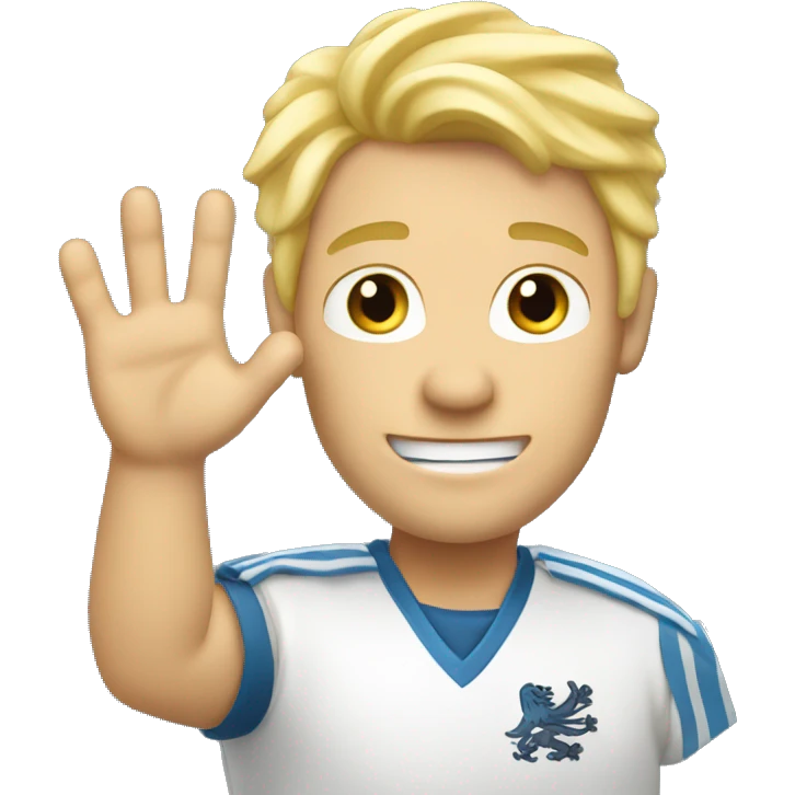 Male with blonde hair waving hand to say hello with a Scotland emoji