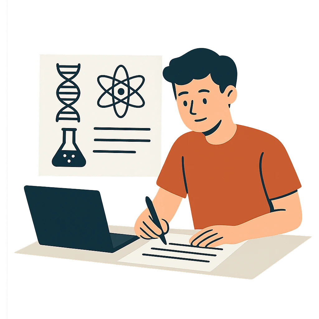 flat design style student writing a scientific paper emoji
