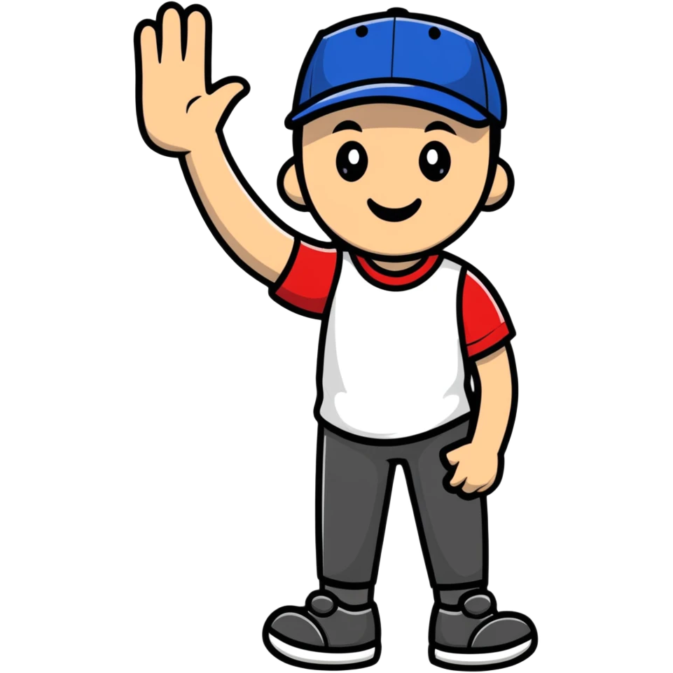 A man with baseball cap waving hello emoji