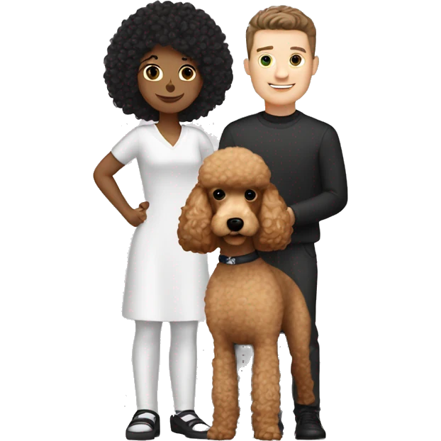 A white male with black hair holding a light brown poodle emoji