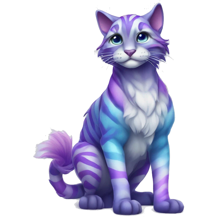 Colorful pastel vernid fantasy creature LiLaiRa Kamirah Falvie whiskers paws full body purple blue gradient stripes braided tail feline emoji