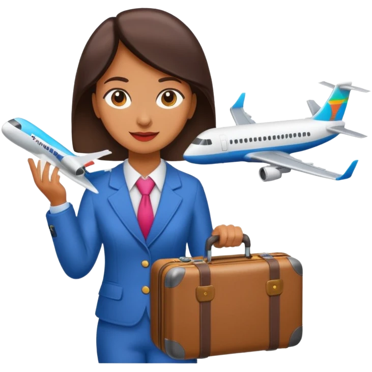 A person holding a suitcase and a plane ticket, requesting for travel duty flight, colorful and vibrant emoji