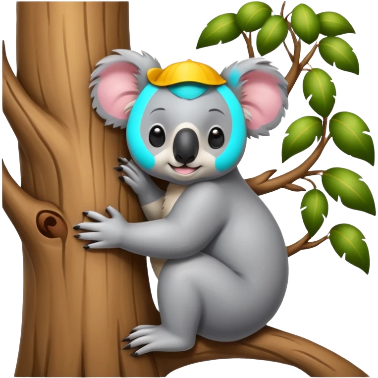 Koala and tree hugging each other, add a face to the tree emoji