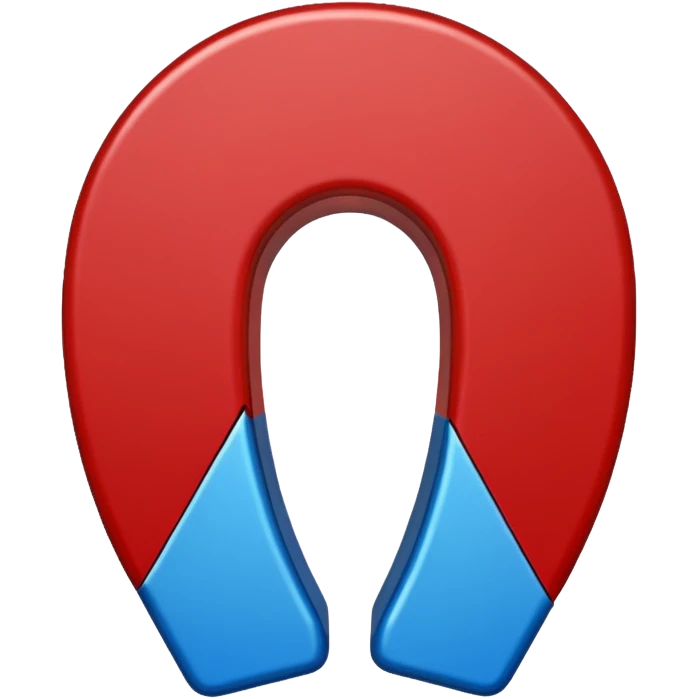 Horseshoe magnet emoji-style, vertical, split in half: left blue with “S”, right red with “N”, clean background.
 emoji