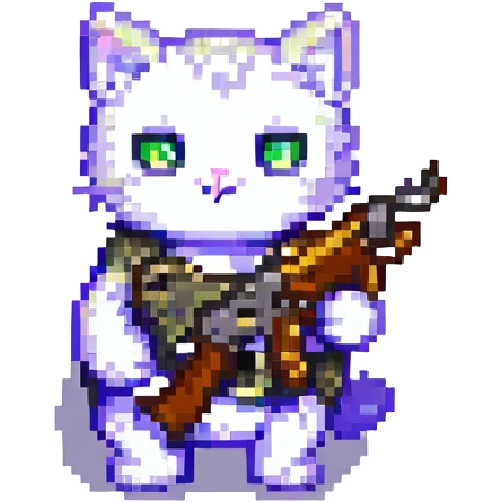 pixel art little cat holding a gun emoji