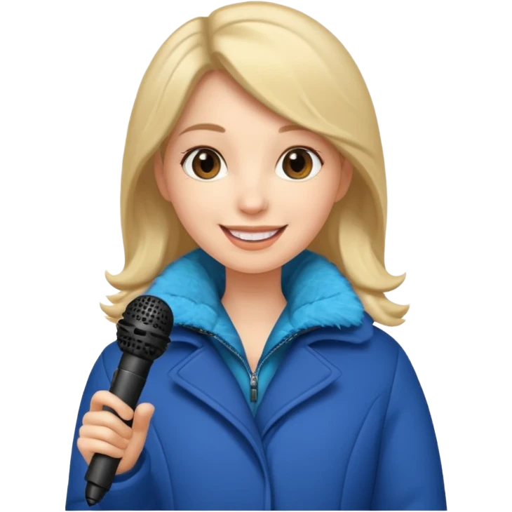 woman with winter clothes holding microphone emoji