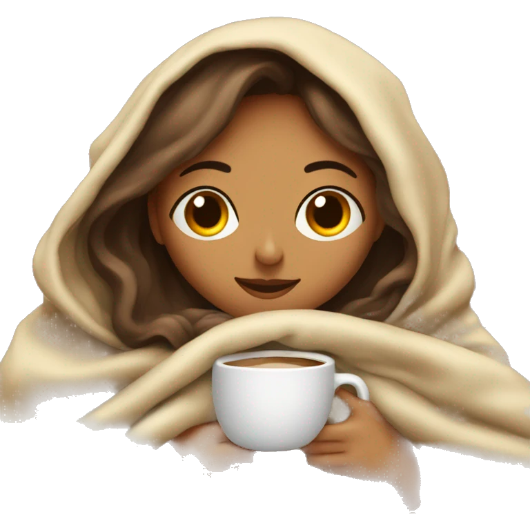 girl inside a blanket sipping coffee eyes closed emoji