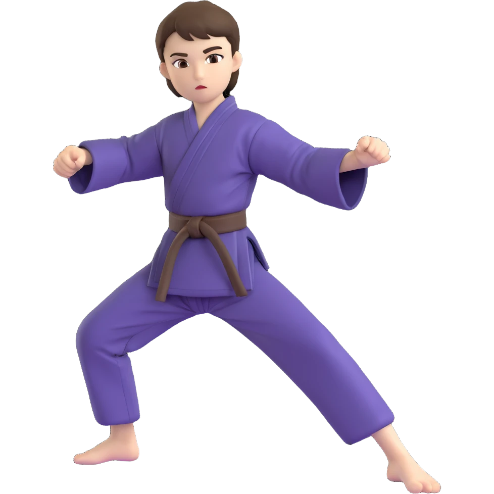 white skin adolescent with short brown hair and brown eyes practicing martial arts emoji