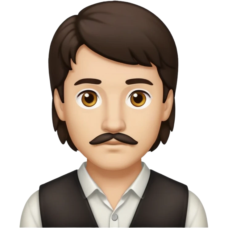 Guy with a dark brown, relatively short mullet, brown eyes, brown mustache, earrings and light skin  emoji