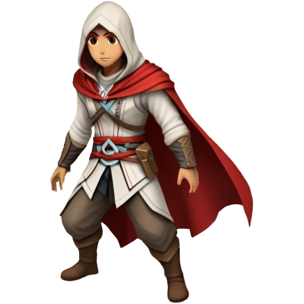 An icon representing an adventure game, inspired by Assassin's Creed. The design features a heroic character in hooded attire, scaling a tall building in a historical cityscape. The background shows ancient architecture and hidden symbols, symbolizing exploration and stealth. Transparent background  emoji
