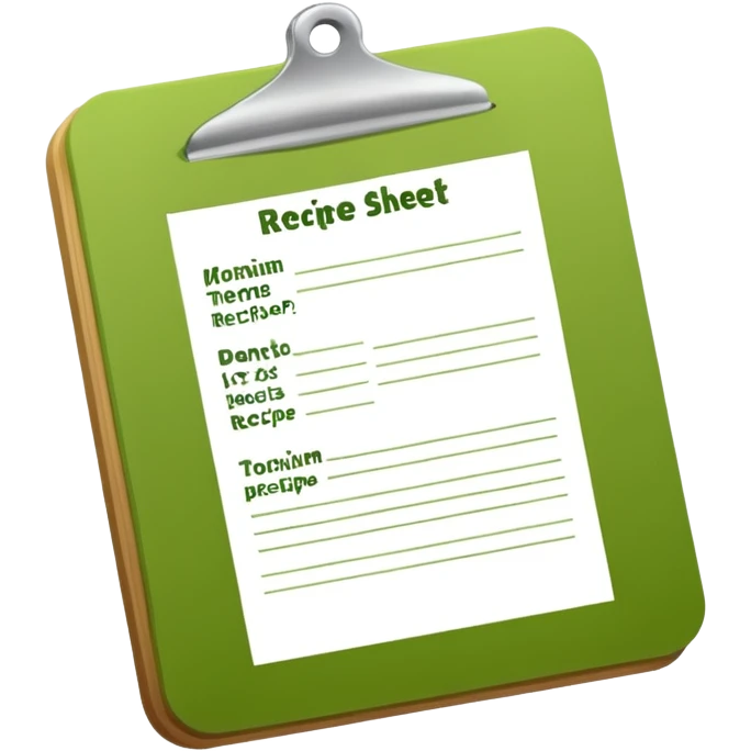 Small icon emoji of recipe sheet, minimum details, green #36a767 main color emoji