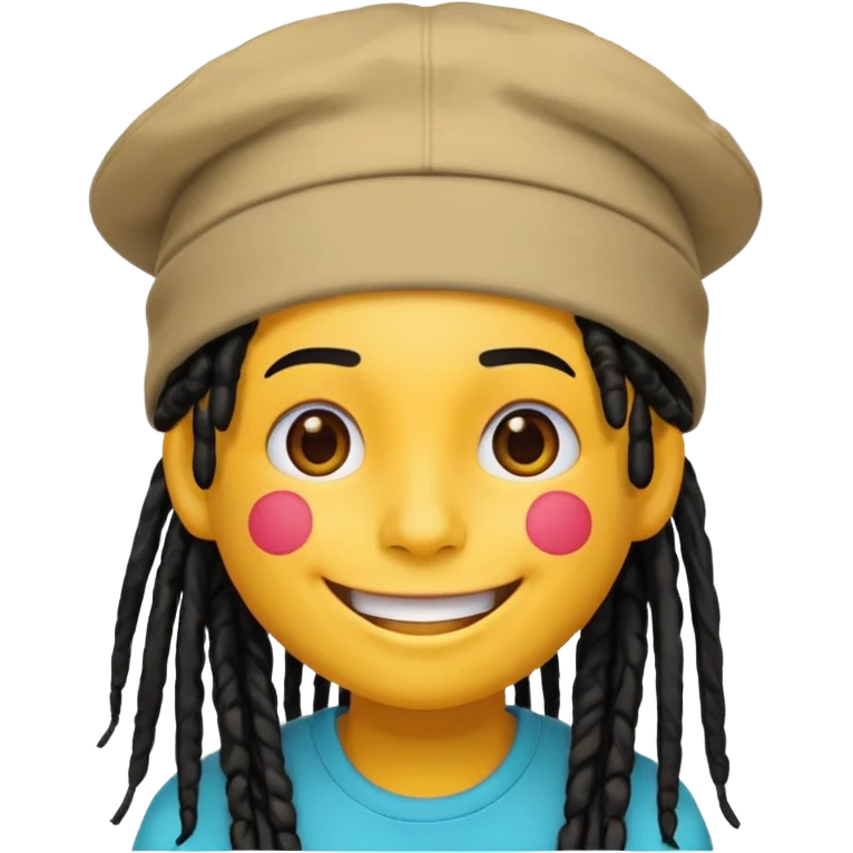 Yellow smile emoji with black dreads and a colorful hat emoji