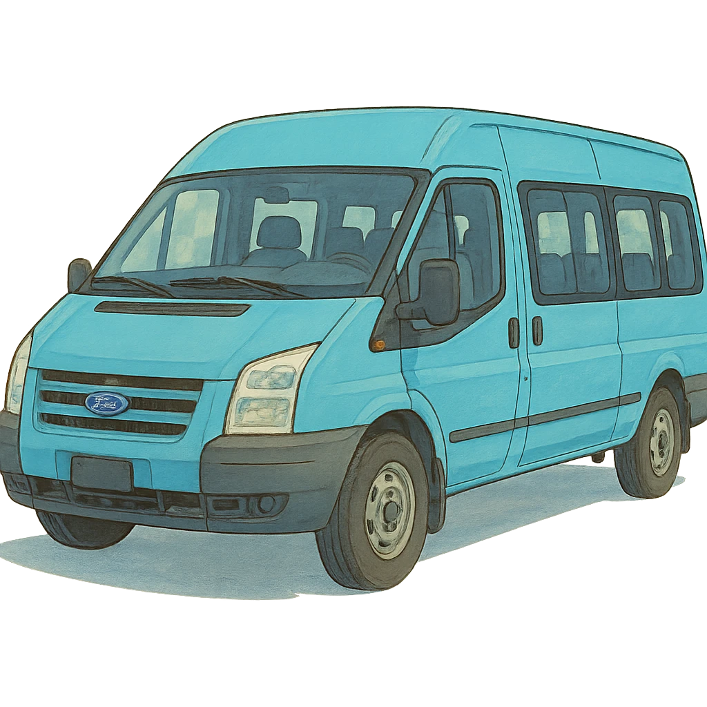 ghibli style electric light blue Ford Transit passenger van emoji