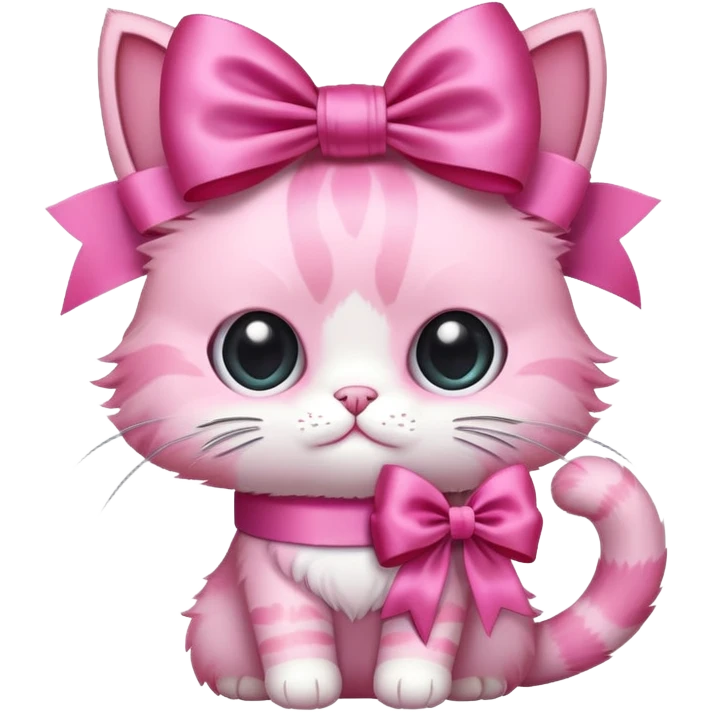 A pink cat holding a big bow emoji