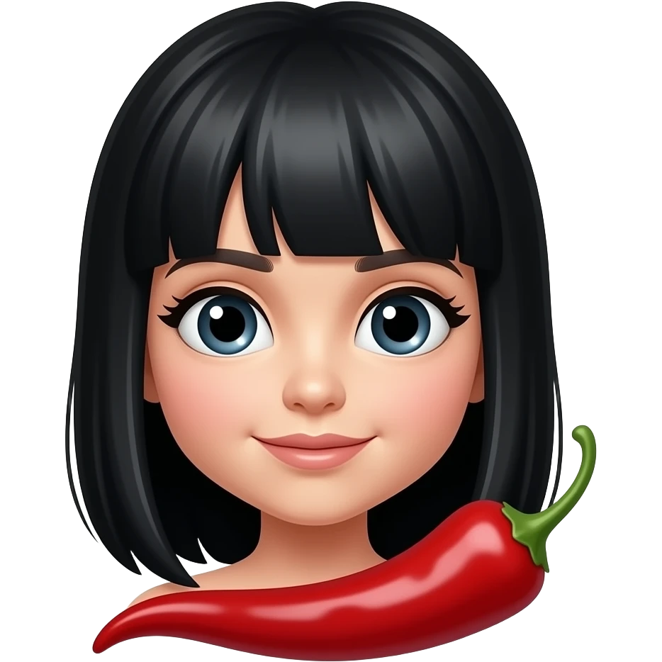 a red chili with girlish eyes and black hair feature emoji