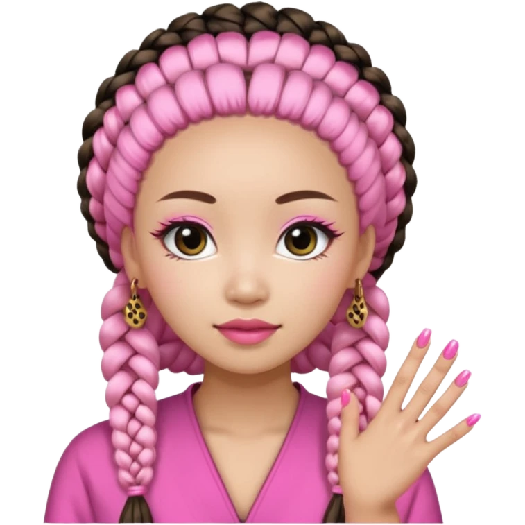Une chinoise en Corée-du-Sud avec des faux ongles roses et des faux cils et des tresses africaines emoji