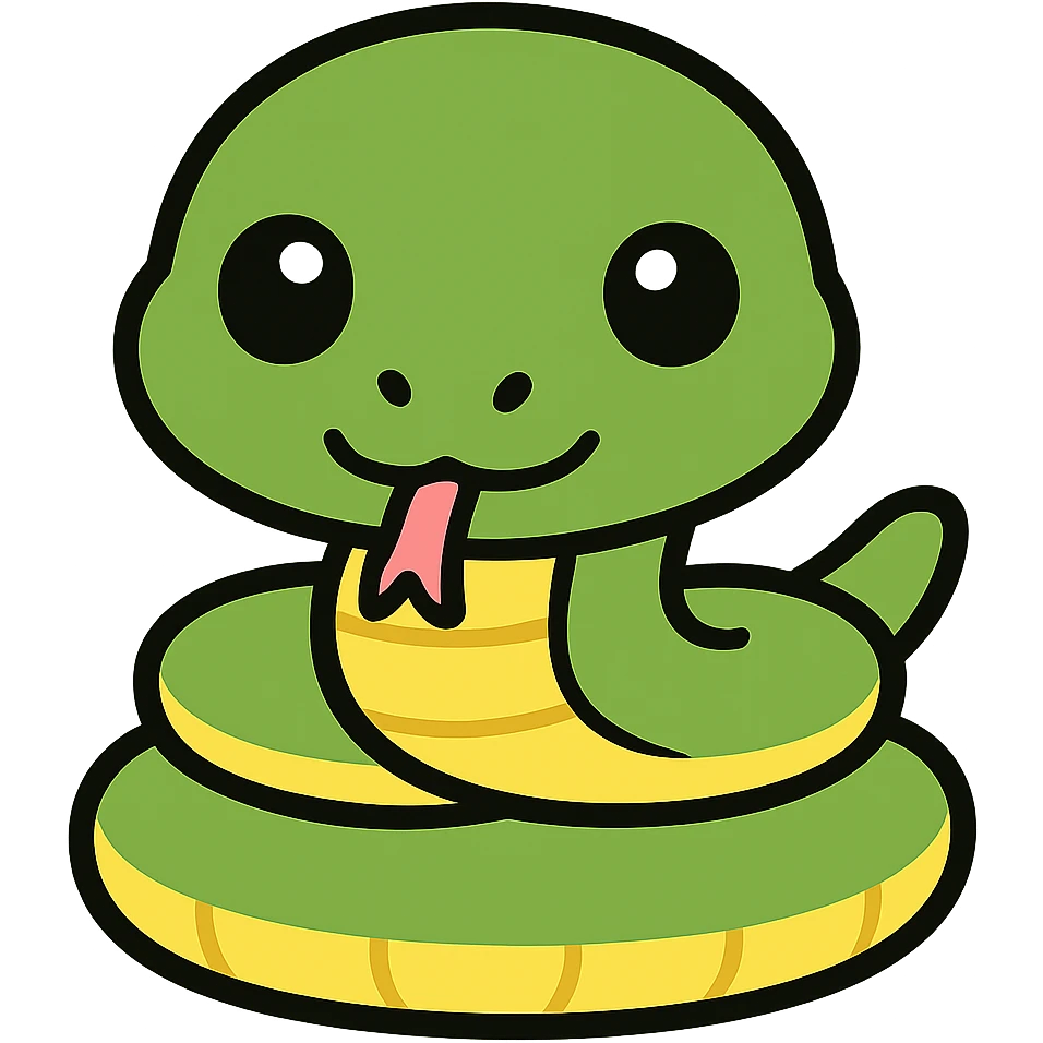Make the baby anaconda look even younger and cuter, with a rounder face, bigger eyes, and a smaller body, in a simple and adorable emoji style, no background. emoji