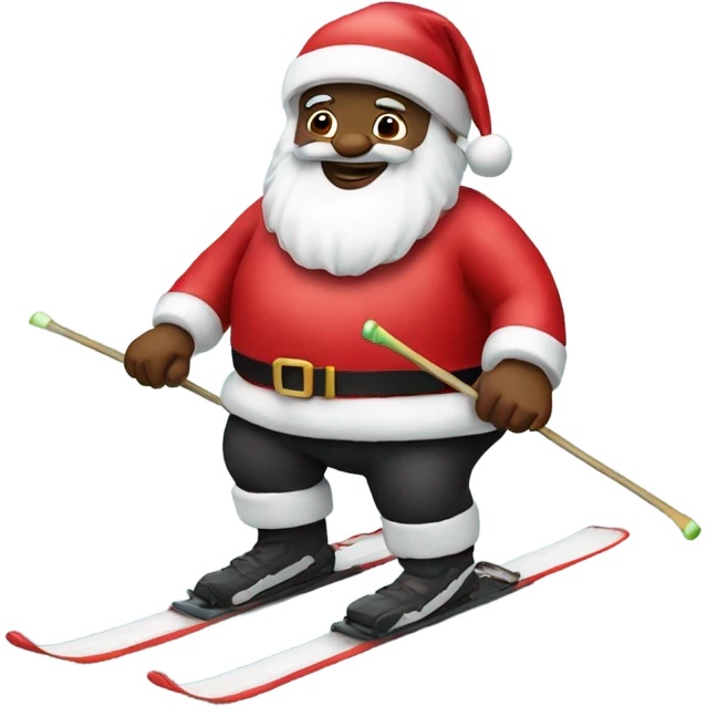 Pregnant black santa on skis emoji