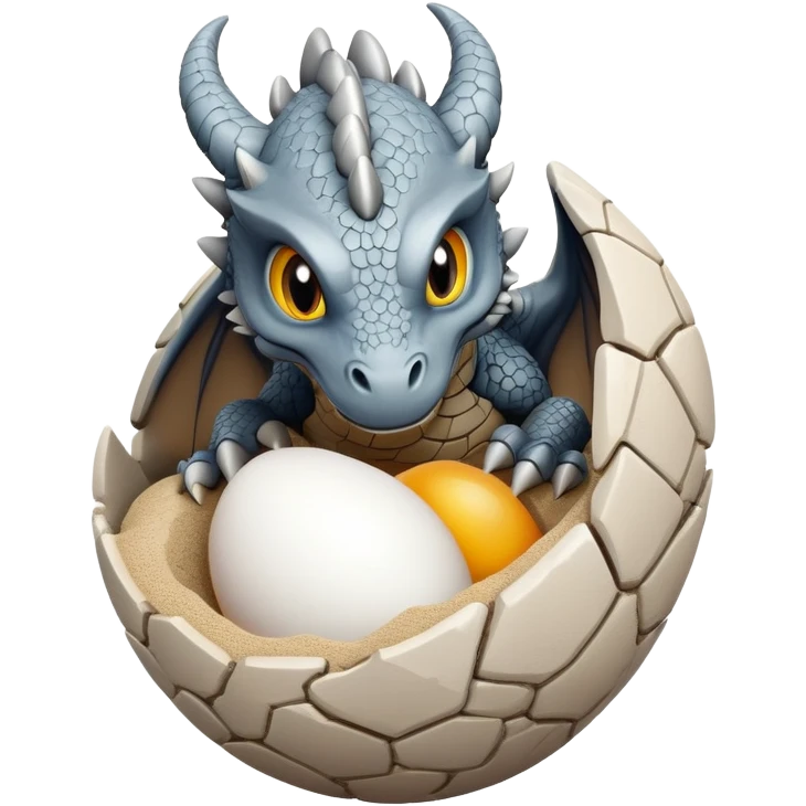 generate realistic detailed stone dragon open egg in 3d style with sand emoji