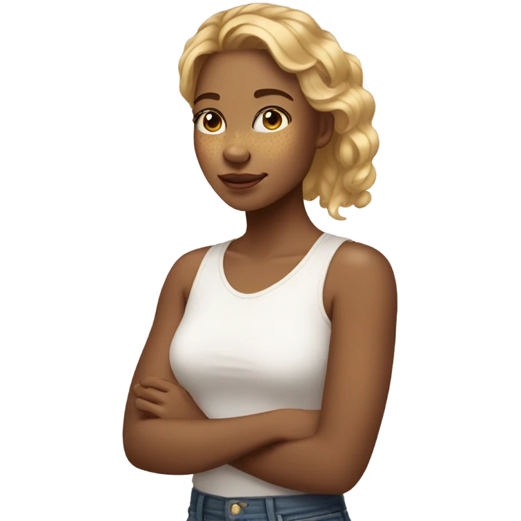 a pretty girl who is honey blonde with some freckles and light eye bags emoji