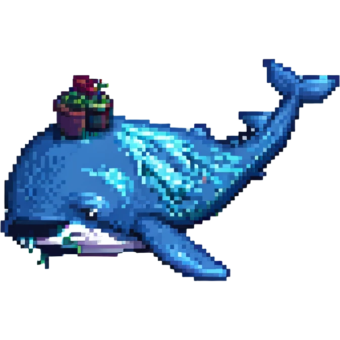 a blocky and retro whale, pixel art style emoji