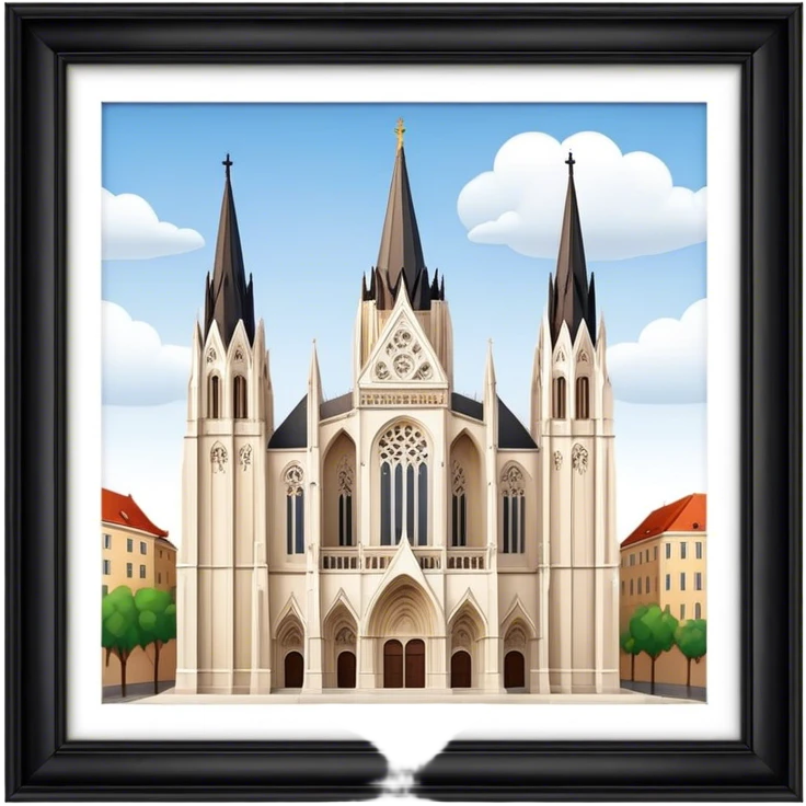 Cinematic Realistic Zagreb Cathedral Landmark Emoji, depicted with Gothic architecture rendered with lifelike detail and majestic, soft lighting. emoji