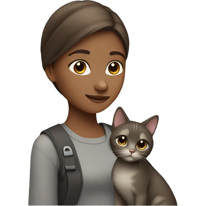 Girl with brown with a grey cat emoji