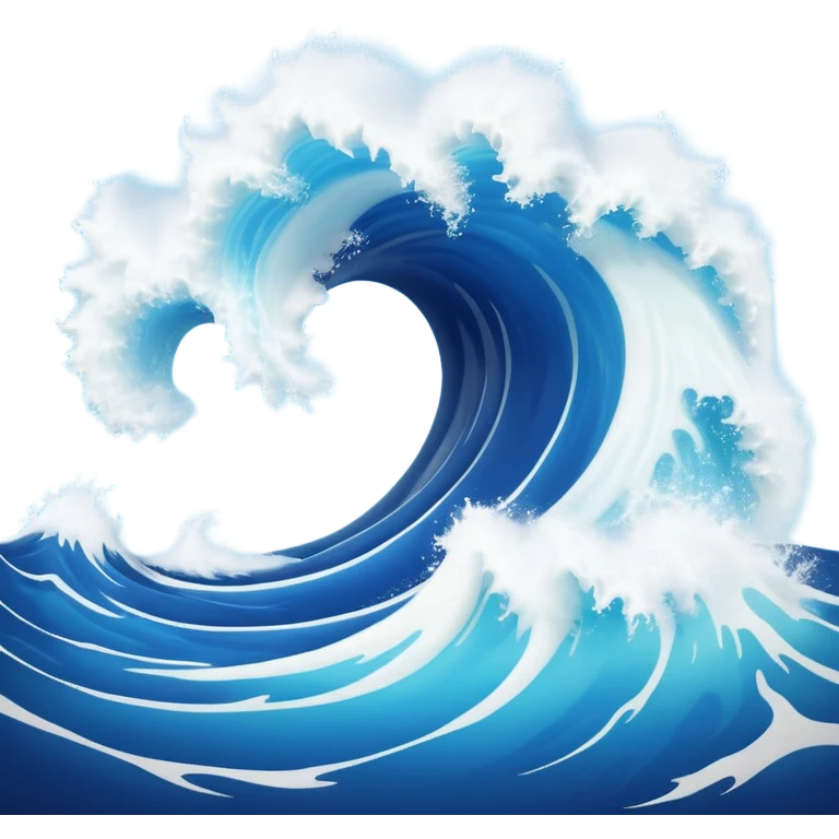 3D render of Tsunami, miniature weather phenomenon, volumetric particle effects, giant curling wave of deep blue water with white foam, emoji style, isolated on white background --v 6.0. emoji