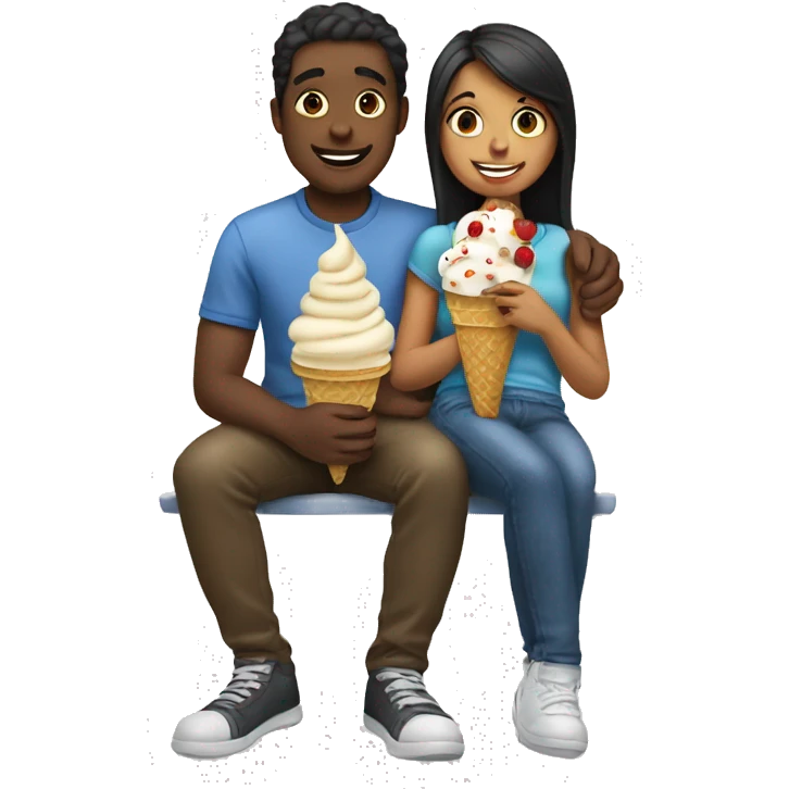 Girl sitting on guys lap eating ice cream together  emoji