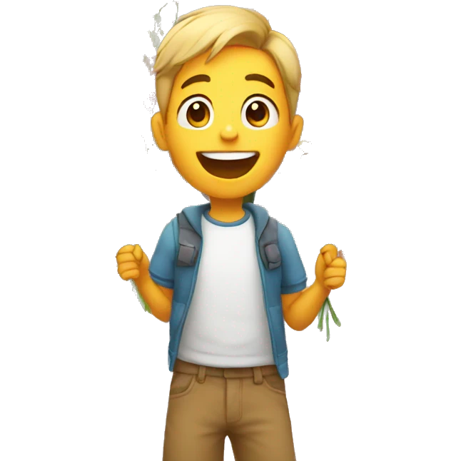excited boy with the flowers emoji