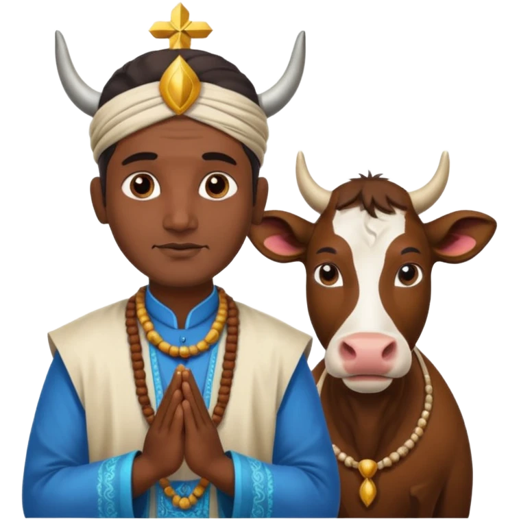 Indian man worshipping cow emoji