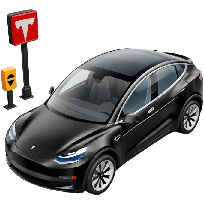 A Tesla Model Y parallel parking in front of a store, from above emoji