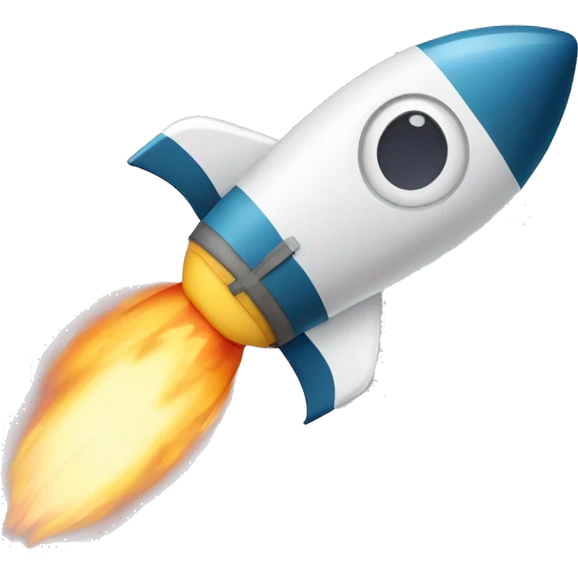 une loupe avec une rocket qui s'envole et de la fumee emoji