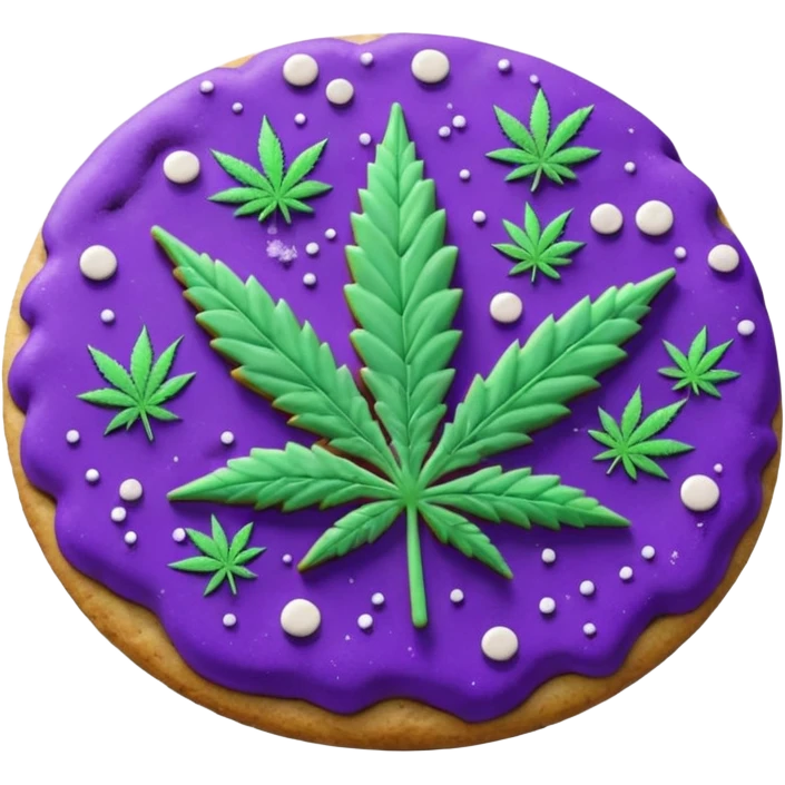 purple space cookies with cannabis leaf emoji