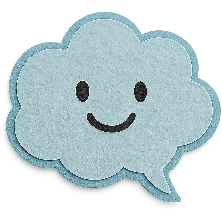 soft pastel aesthetic cloud-shaped note bubble with a smiling face emoji