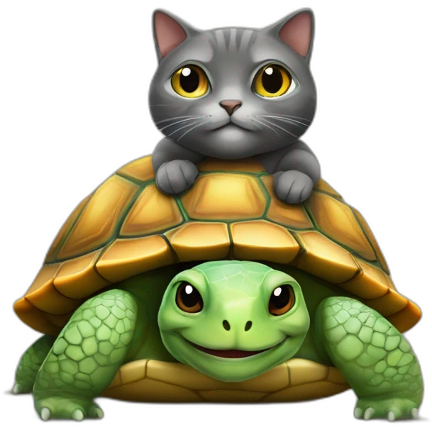 Un chat sur une tortue emoji