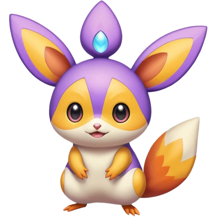 Cute big-eyed Purple and orange colorful iridescent Emolga-Victini-Pichu-Dedenne-fusion emoji
