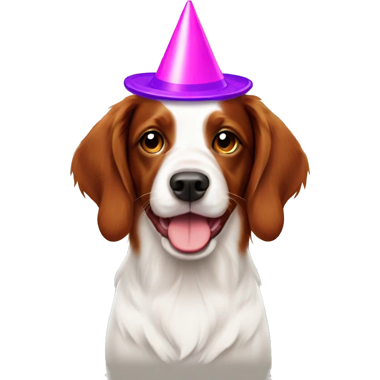 Brittany spaniel with party hat emoji