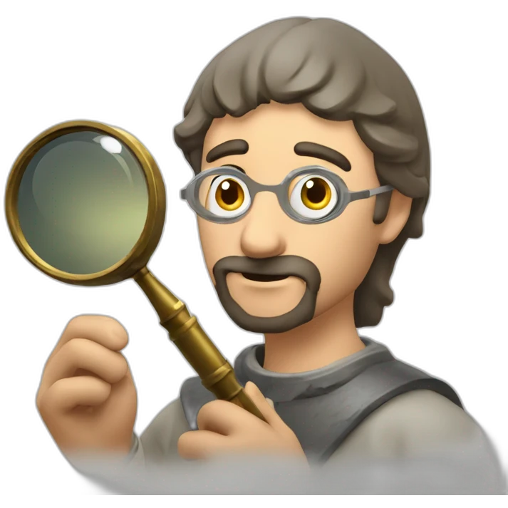 medieval coin collector, looking at a coin with a magnifying lense emoji