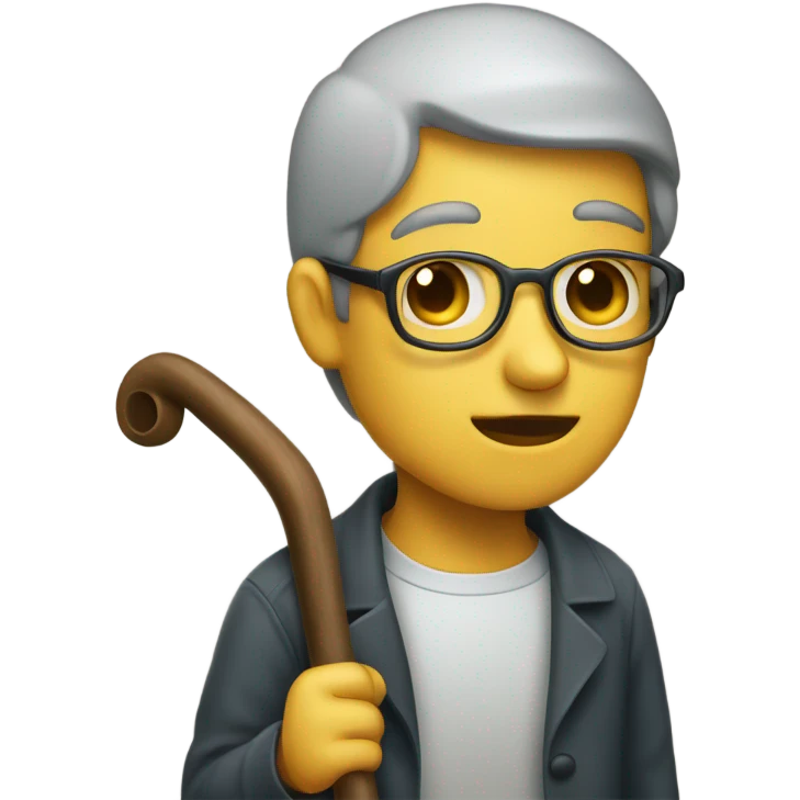a blind person looking to the right, with a cane in hand, neutral facial expression emoji