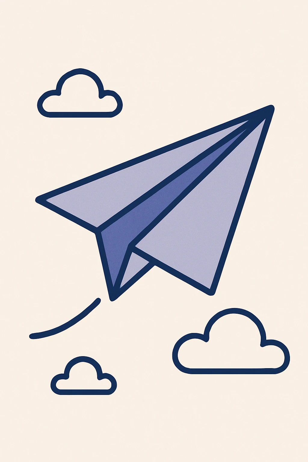 a paper airplane with a trail, flat blue illustration style emoji
