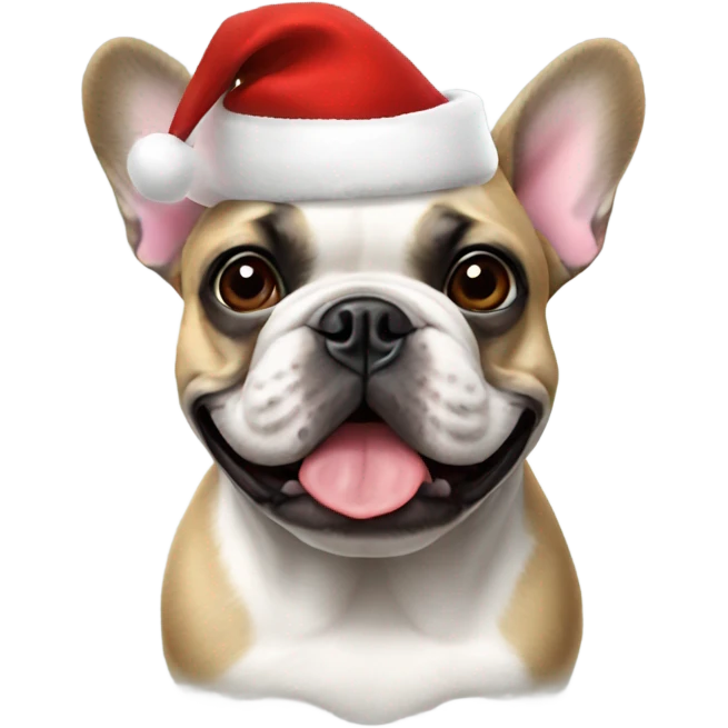 French bulldog with Christmas hat emoji