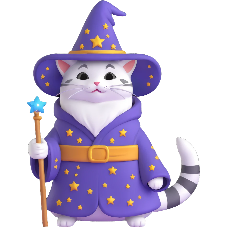 wizard cat with a starry robe and hat emoji