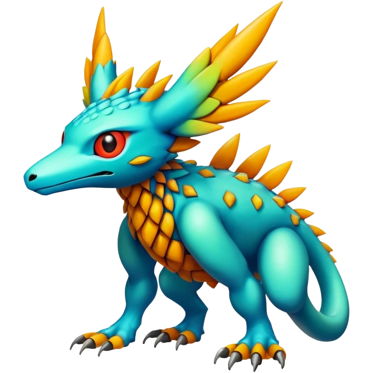  colorful warm-colored hot lush exotic modern cyber-Fakémon-Digimon-Trico-Vernid-creature (full body) emoji