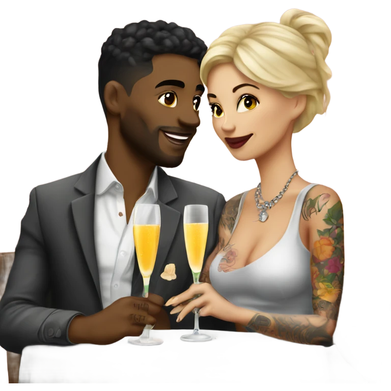 Romantic date for beautiful tattooed couple drinking champagne  emoji